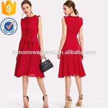 Frill Detail Self Belted Dress Manufacture Wholesale Fashion Women Apparel (TA3214D)